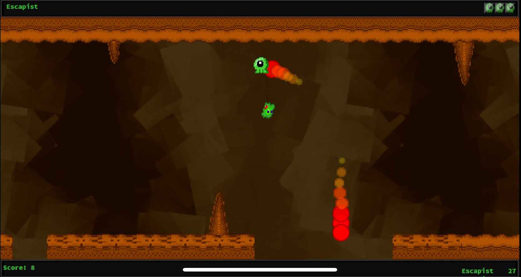 cave escape screenshot getting hit by a fireball